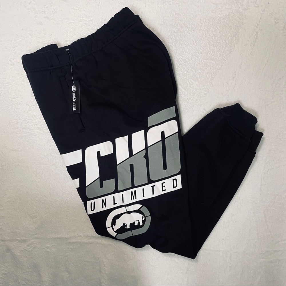 NEW Men's Ecko‎ Unltd. Black Jogger Pants Size 4XL with Logo Print